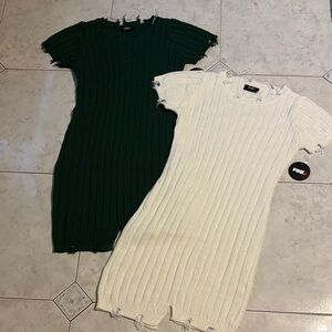 PINK Dot Extremely Secret Green and Cream Ribbed Mini Dresses